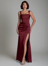 Azazie Amora Cabernet Mermaid Corset Stretch Satin Dress