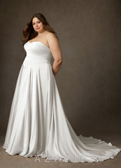 Azazie Alta Diamond White A-Line Strapless Stretch Satin Dress diamond_white