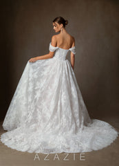 Azazie Justice Diamond White Ball-Gown Off the Shoulder Lace Dress