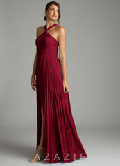 Azazie Afra Burgundy A-Line Pleated Chiffon Dress burgundy