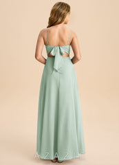 Azazie Shale Junior Agave A-Line Bow Chiffon Dress agave