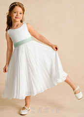 Azazie Margot Ivory Agave A-Line Pleated Chiffon Dress ivory/agave