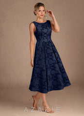 Azazie Fulton Dark Navy A-Line Pleated Floral Burnout Dress dark_navy