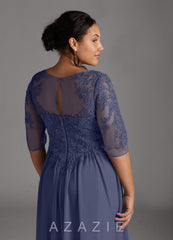 Azazie Harriet Stormy A-Line Scoop lace Mesh Dress stormy