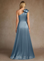Azazie Easton Dusty Blue A-Line One Shoulder Stretch Satin Dress dusty_blue