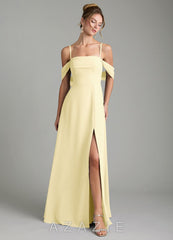 Azazie Mercedes Lemon Sorbet A-Line Off the Shoulder Chiffon Dress