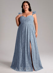 Azazie Denisse Dusty Blue A-Line Ruched Floral Burnout Dress dusty_blue