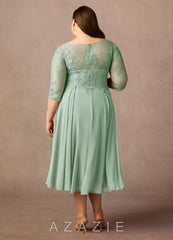 Azazie Marge Agave A-Line Scoop Lace Chiffon Dress agave