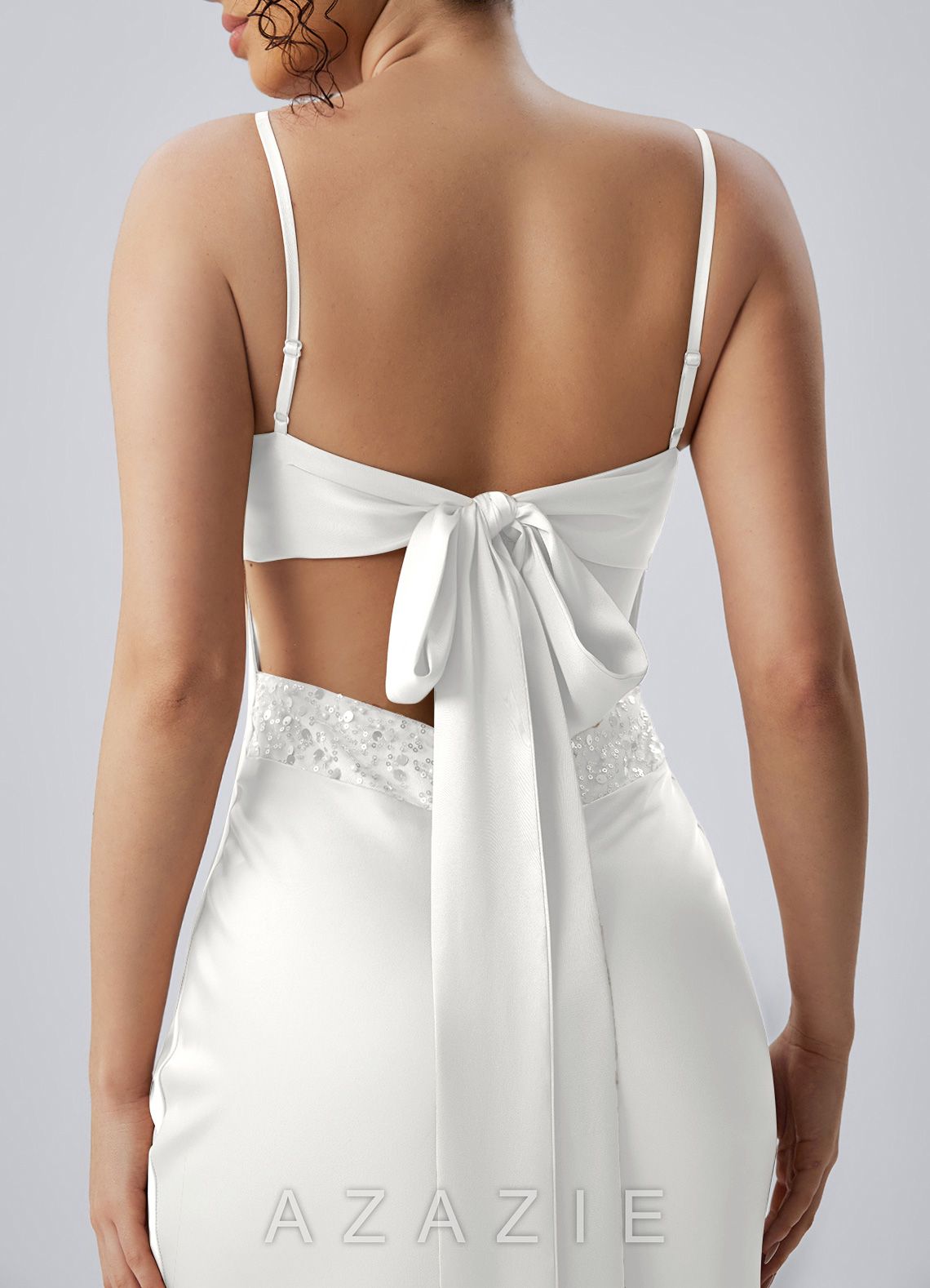 Paloma White Satin Beading Back Bow Summer Maxi Dress