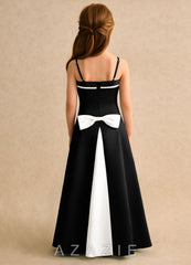 Azazie Izel Girls Formal Ivory Black A-Line Pleated Matte Satin Dress ivory/black