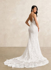 Azazie Prudence Diamond White Mermaid Sequins Tulle Dress