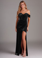 Azazie Jas Black Sheath Off-The-Shoulder Corset Velvet Convertible Dress
