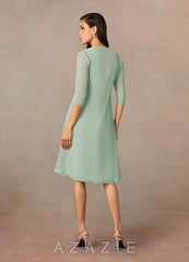 Azazie Olivia Agave A-Line Square Neckline Pleated Chiffon Dress agave