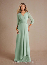 Azazie Mayfield Agave A-Line Pleated Chiffon Dress