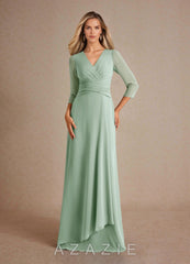 Azazie Mayfield Agave A-Line Pleated Chiffon Dress