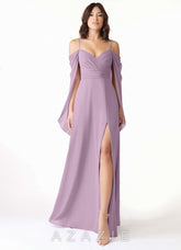 Azazie Cienna Wisteria A-Line Long Sleeve Chiffon Dress