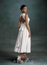 Azazie Maeve Diamond White A-Line with Pockets Crepe Back Satin Dress