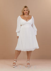 Azazie Delfina Wedding Dress Diamond White A-Line V-Neck Pleated Chiffon Dress diamond_white