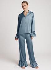 Lightweight Satin Ruffle Pajama Set