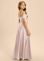 Azazie Rowena Junior Blushing Pink A-Line Bow Stretch Satin Dress blushing_pink