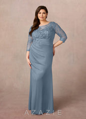 Azazie Fatemah Dusty Blue Mermaid Scoop Lace Lace Dress dusty_blue
