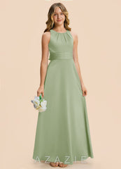 Azazie Christina Junior Dusty Sage A-Line Ruched Stretch Satin Dress dusty_sage