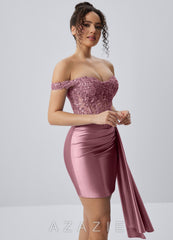 Oralien Dusty Pink Beading Sequin Embroidery Stretch Satin Ruffles Corset Lace-U