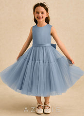 Azazie Kennedy Dusty Blue A-Line Ruched Tulle Dress