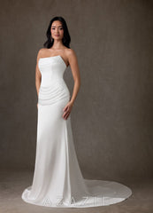 Azazie Miranda Diamond White Sheath Strapless Stretch Satin Dress diamond_white