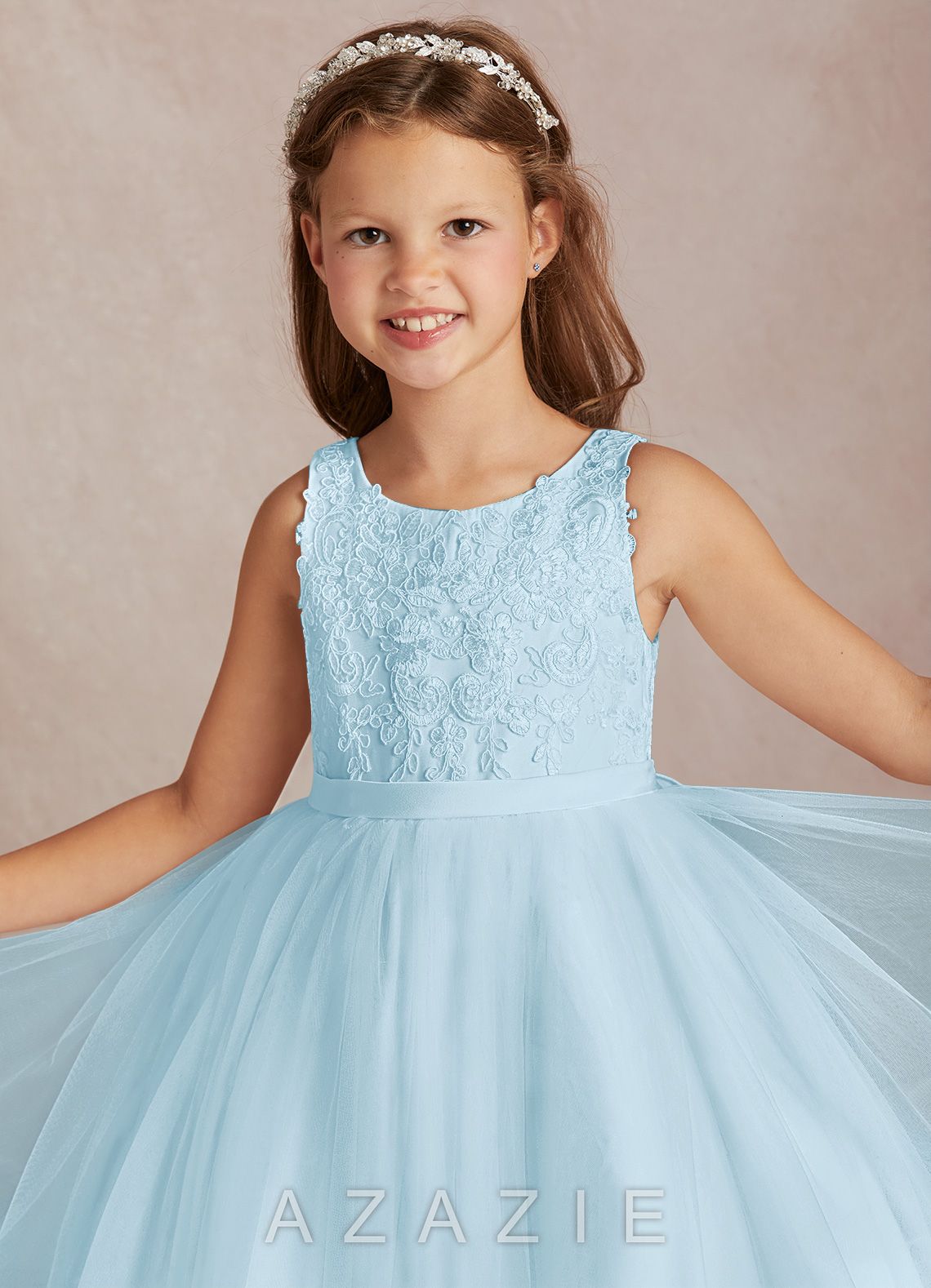 Azazie Calla Sky Blue Ball-Gown Lace Tulle Dress