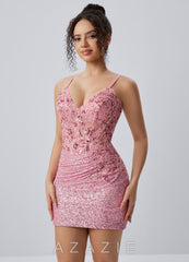 Milleca Pink Sequins Corset Lace-Up Mini Dress