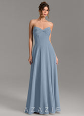 Azazie Meleena Dusty Blue A-Line Strapless Chiffon Dress