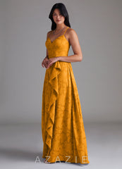Azazie Naeem Butterscotch A-Line Sweetheart Neckline Floral Burnout Dress butterscotch