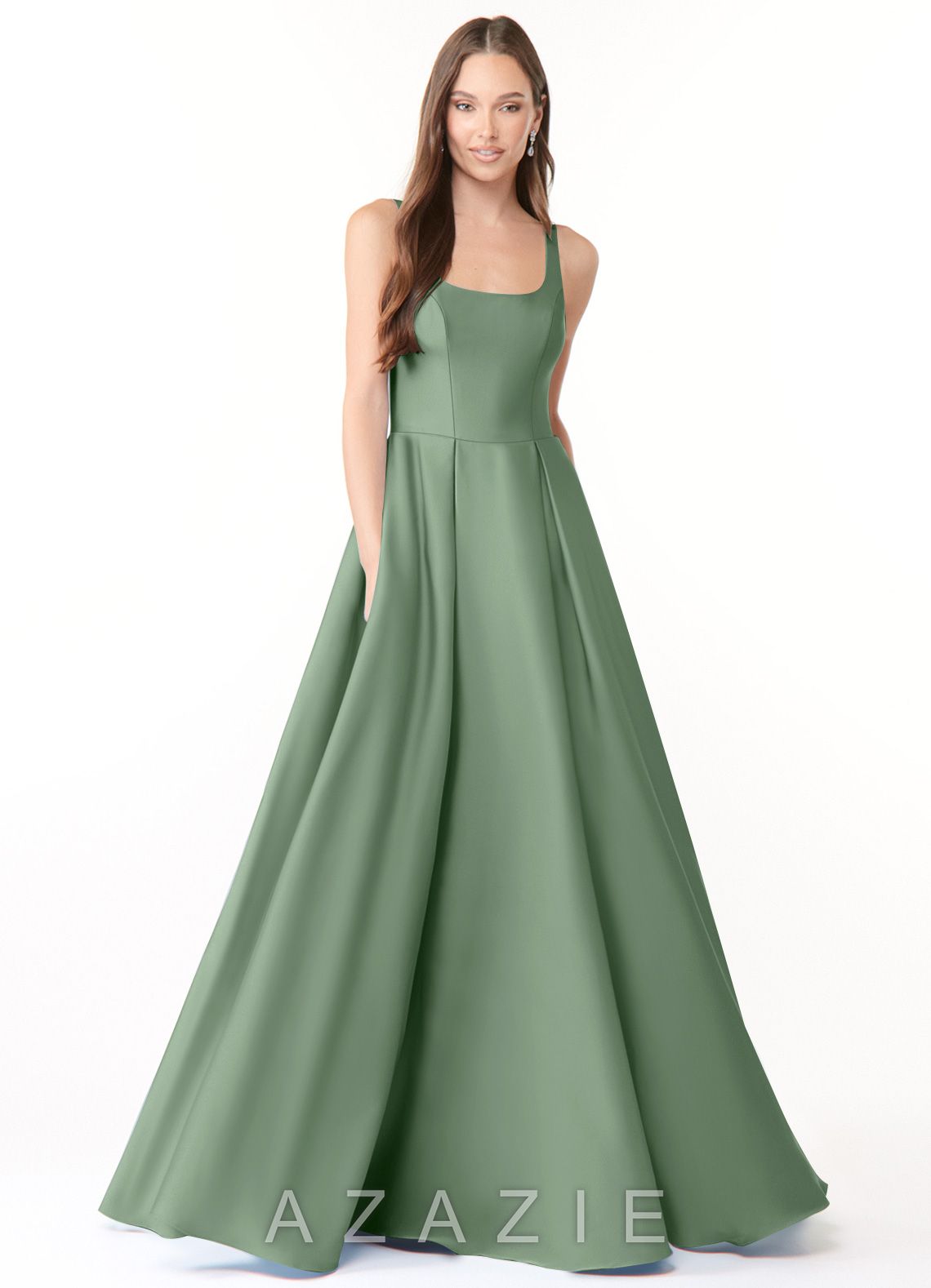 Azazie Neve Matcha Ball-Gown with Pockets Stretch Satin Dress