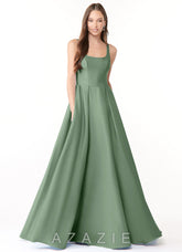 Azazie Neve Matcha Ball-Gown with Pockets Stretch Satin Dress