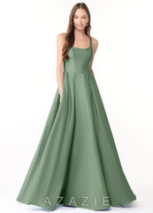 Azazie Neve Matcha Ball-Gown with Pockets Stretch Satin Dress
