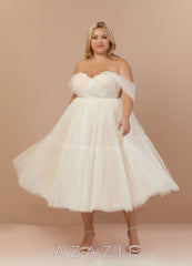 Azazie Vienna Wedding Dress Diamond White Champagne A-Line Off-The-Shouler Tulle Dress diamond_white/champagne