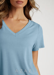Bamboo Fiber V-Neck T-Shirt and Shorts Pajama Set dusty_blue
