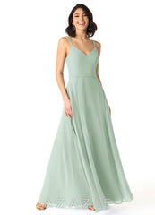 Azazie Janine Agave A-Line V-Neck Chiffon Dress