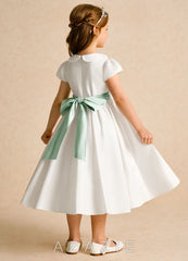 Azazie Deary Ivory Agave A-Line Bow Cotton Dress ivory/agave