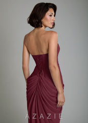 Azazie Nyra Cabernet Sheath Corset Chiffon Dress cabernet