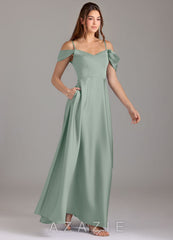 Azazie Marley Agave A-Line Off the Shoulder Stretch Satin Convertible Dress agave