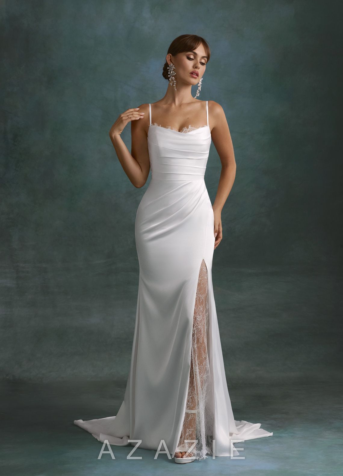 Azazie Georgette Diamond White Mermaid Strapless Stretch Satin Dress