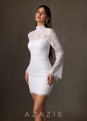 Azazie Ivie Diamond White Sheath High Neck Lace Dress