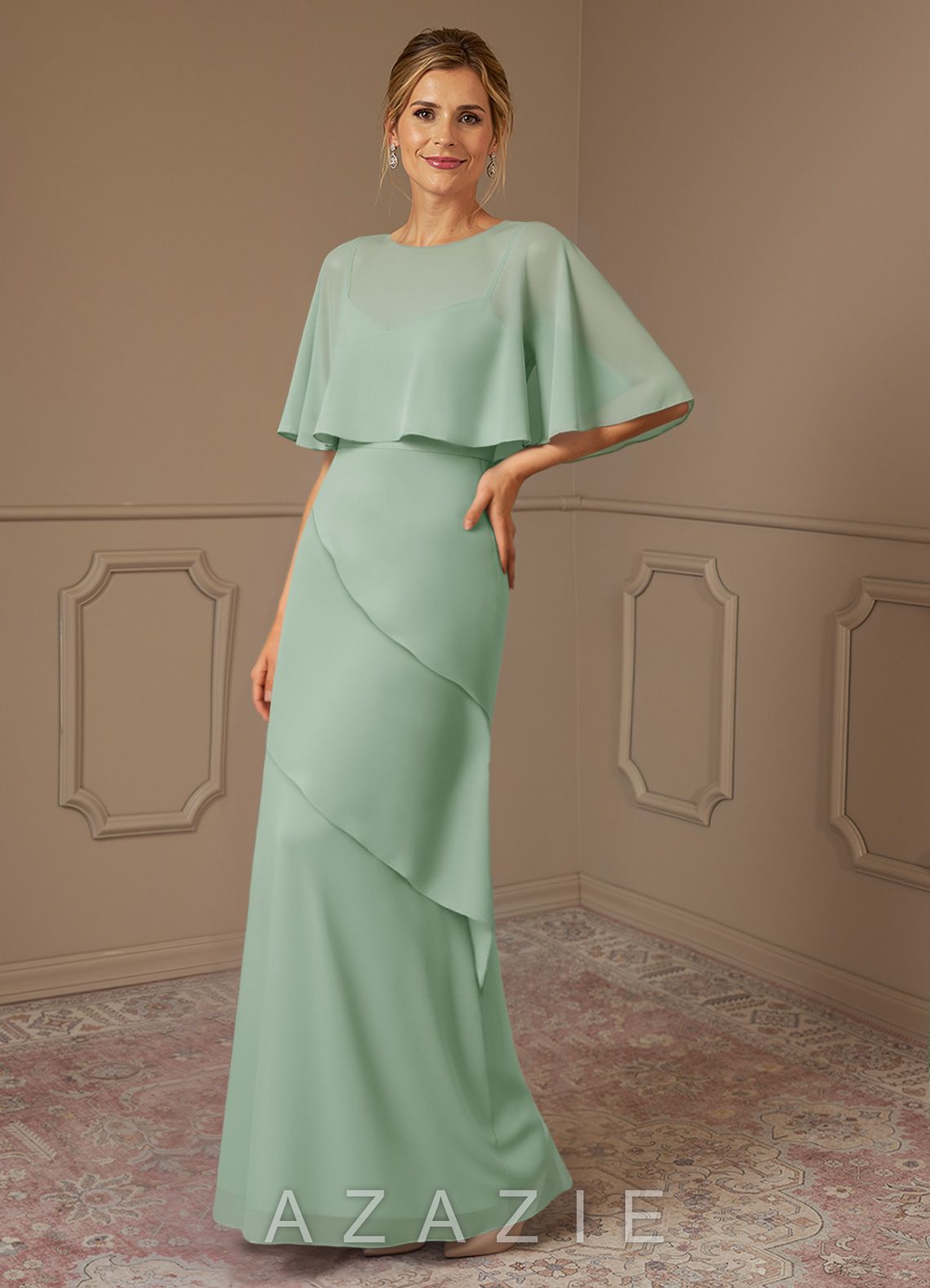 Azazie Bowie Agave A-Line Chiffon Dress