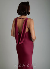 Azazie Dariah Burgundy Mermaid Side Slit Stretch Satin Dress burgundy