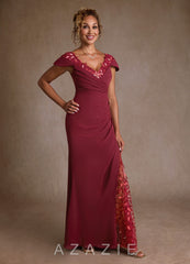 Azazie Betania Burgundy Mermaid Sequins Chiffon Dress burgundy