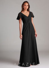 Azazie Soren Black A-Line Ruched Chiffon Dress