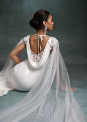 Azazie Oaklynn Diamond White Mermaid Boatneck Crepe Back Satin Dress diamond_white