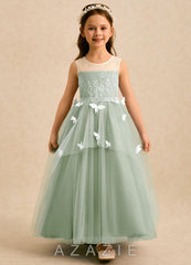 Azazie Mariposa Dusty Sage Ball-Gown Lace Tulle Dress dusty_sage
